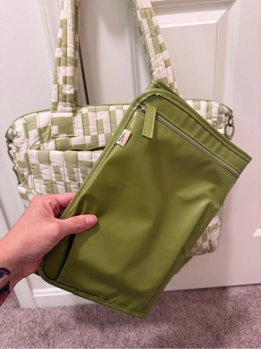 Béis x Elsa Hosk Reversible Cotton Canvas Tote Diaper Bag Play Date Checkered